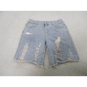 ROMWE‎ Denim Shorts Mens 32 Light Wash Distressed Ripped Frayed Raw Hem 5 Pocket